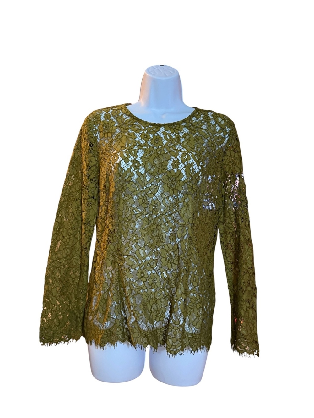 J.Crew Olive Green Lace Long Sleeve Blouse